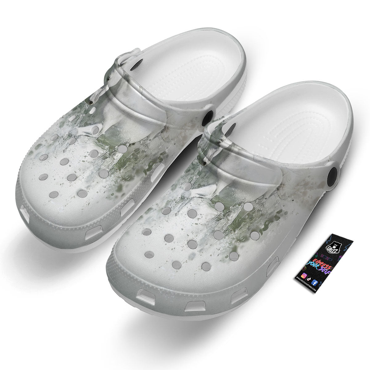 Horse White Stallion Print Clog-grizzshop