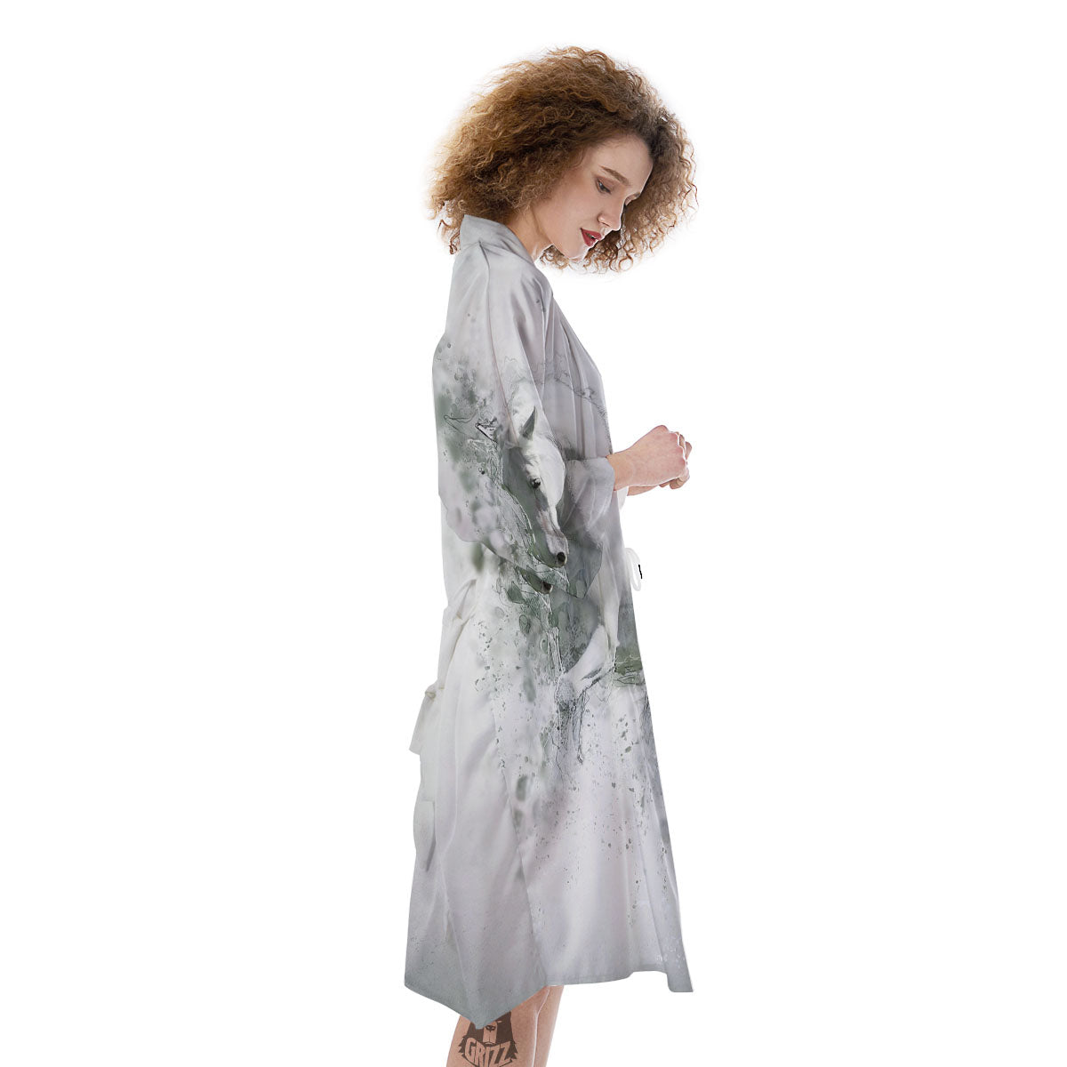 Horse White Stallion Print Kimono-grizzshop