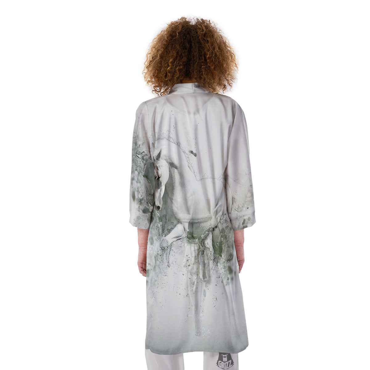 Horse White Stallion Print Kimono-grizzshop