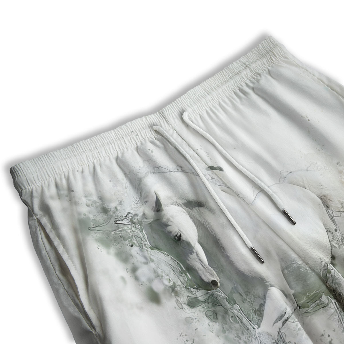 Horse White Stallion Print Men's Athletic Shorts
