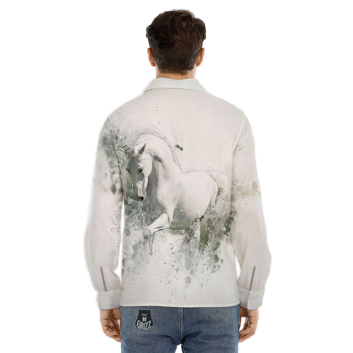 Horse White Stallion Print Men's Dress Shirts-grizzshop