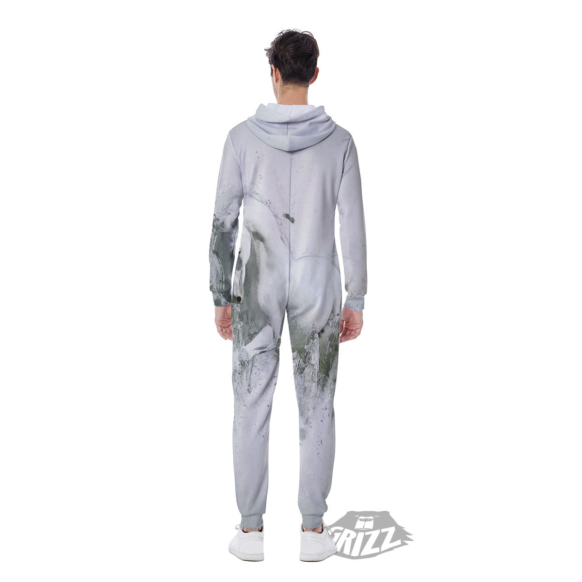 Horse White Stallion Print Men's Jumpsuit-grizzshop