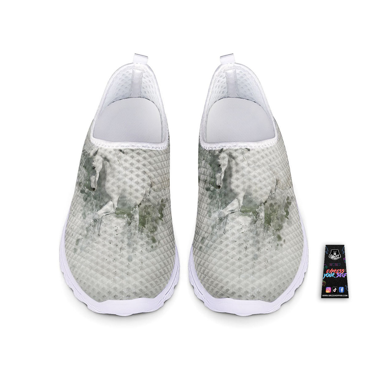 Horse White Stallion Print Nurse Shoes-grizzshop