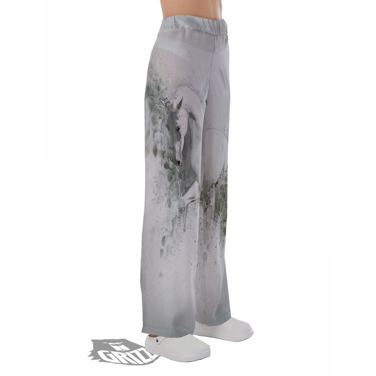 Horse White Stallion Print Pajama Pants-grizzshop