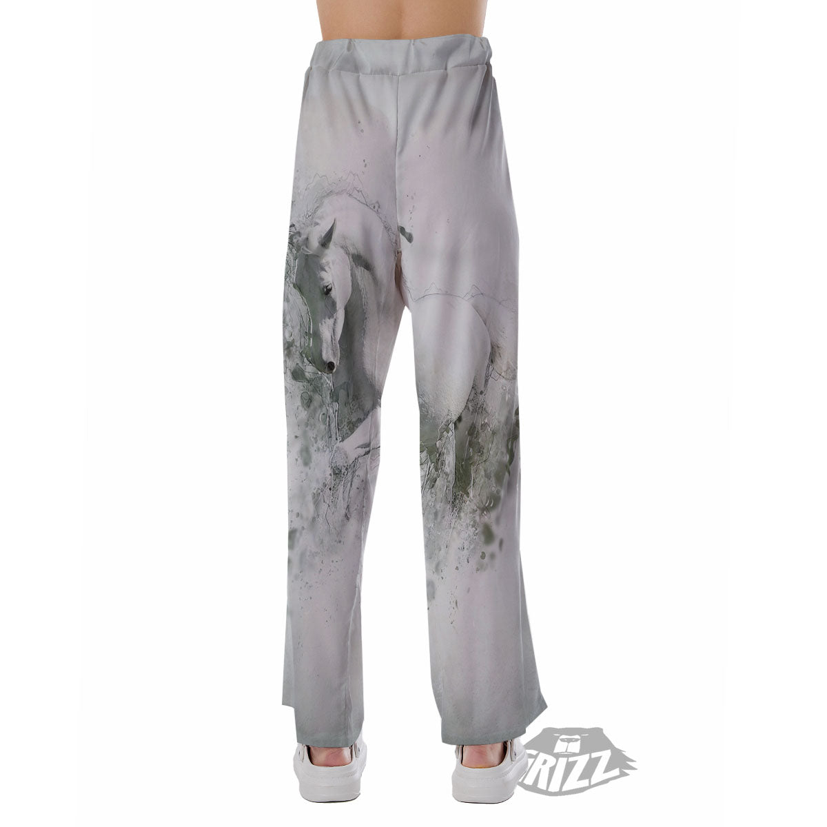 Horse White Stallion Print Pajama Pants-grizzshop