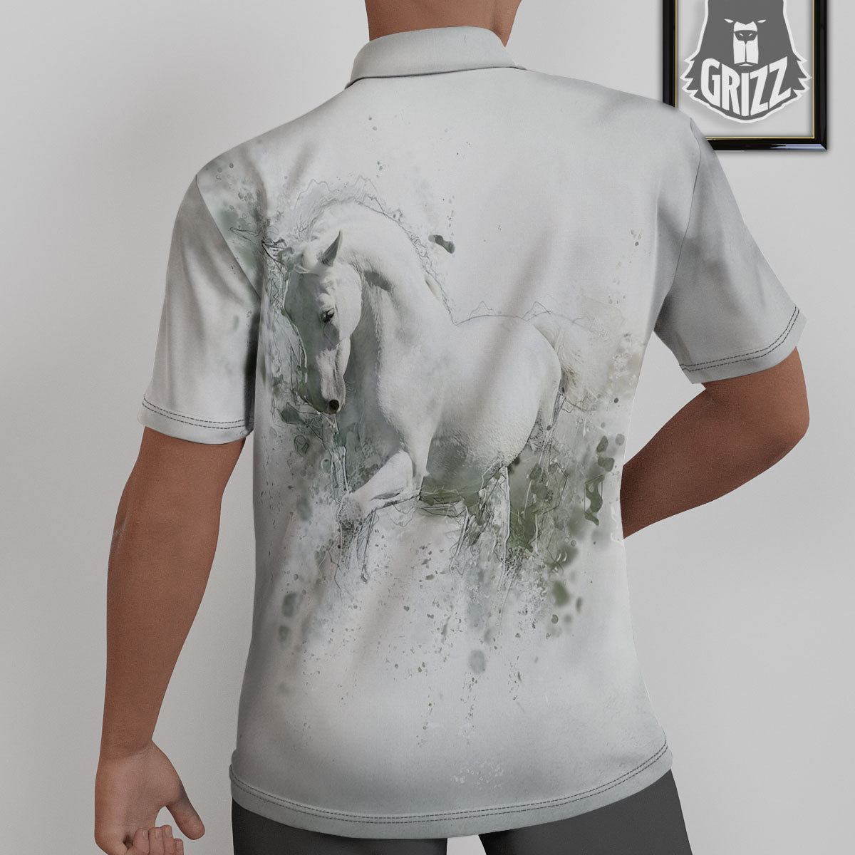 Horse White Stallion Print Untucked Shirts-grizzshop