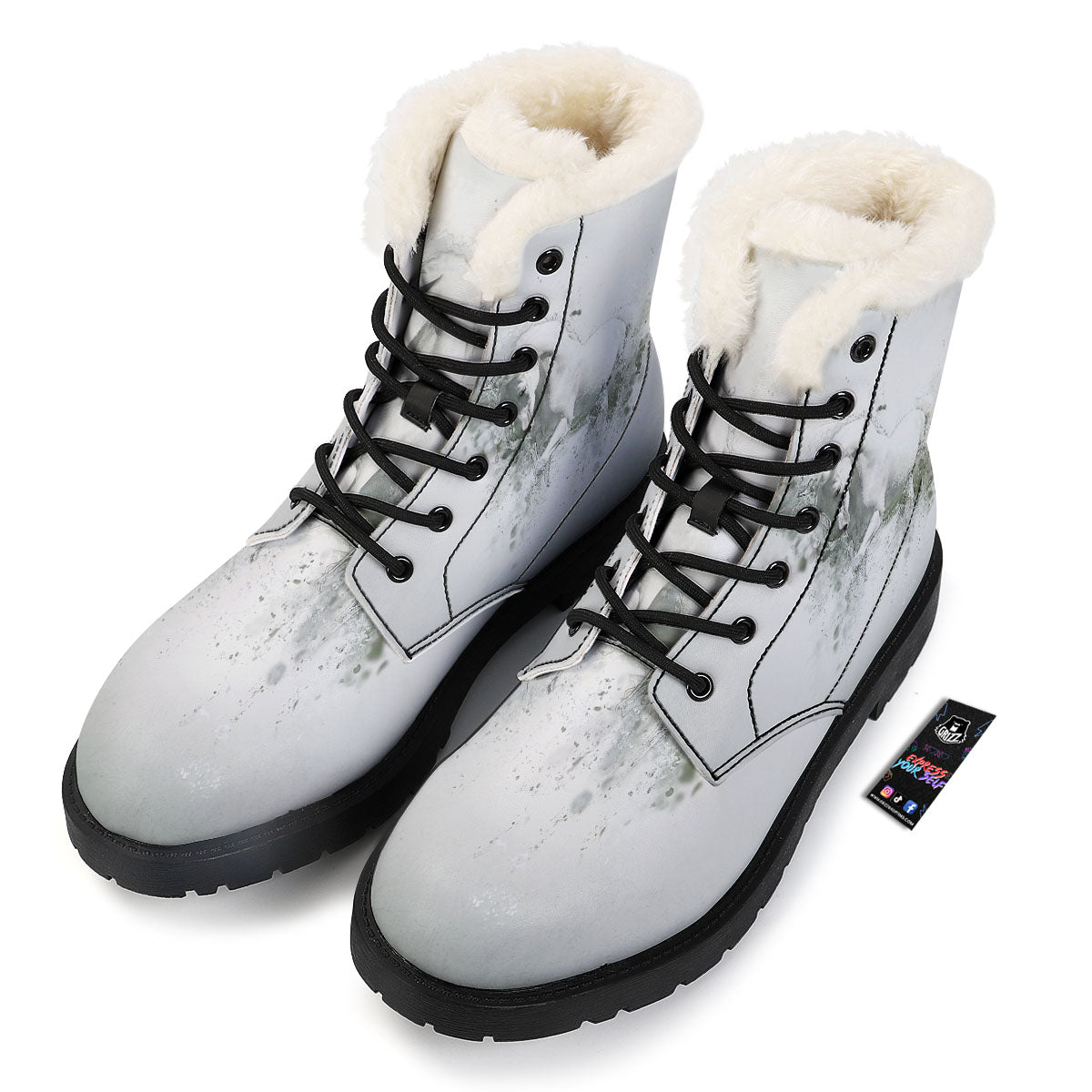 Horse White Stallion Print Winter Boots-grizzshop