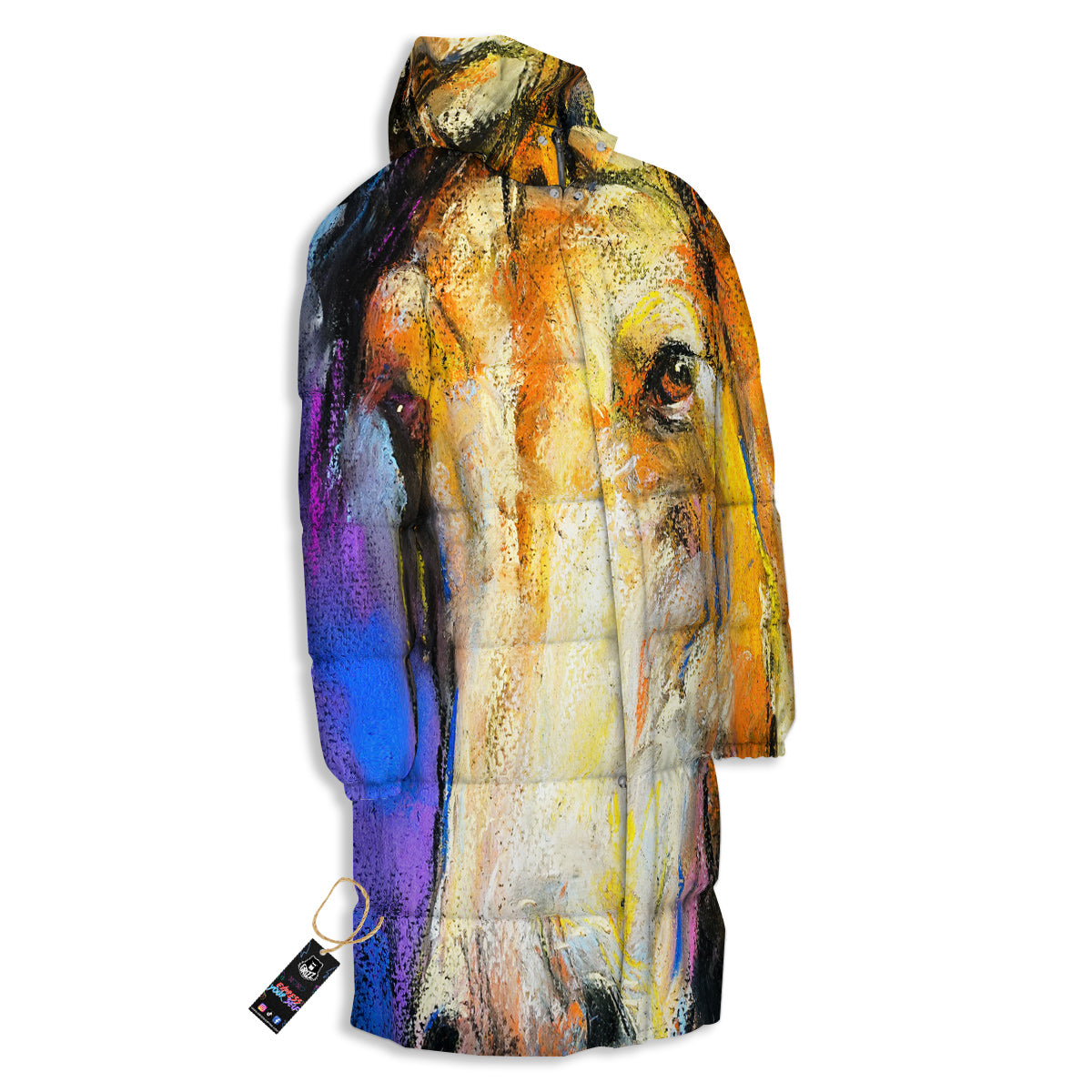 Horse Painting Colorful Print Long Down Jacket