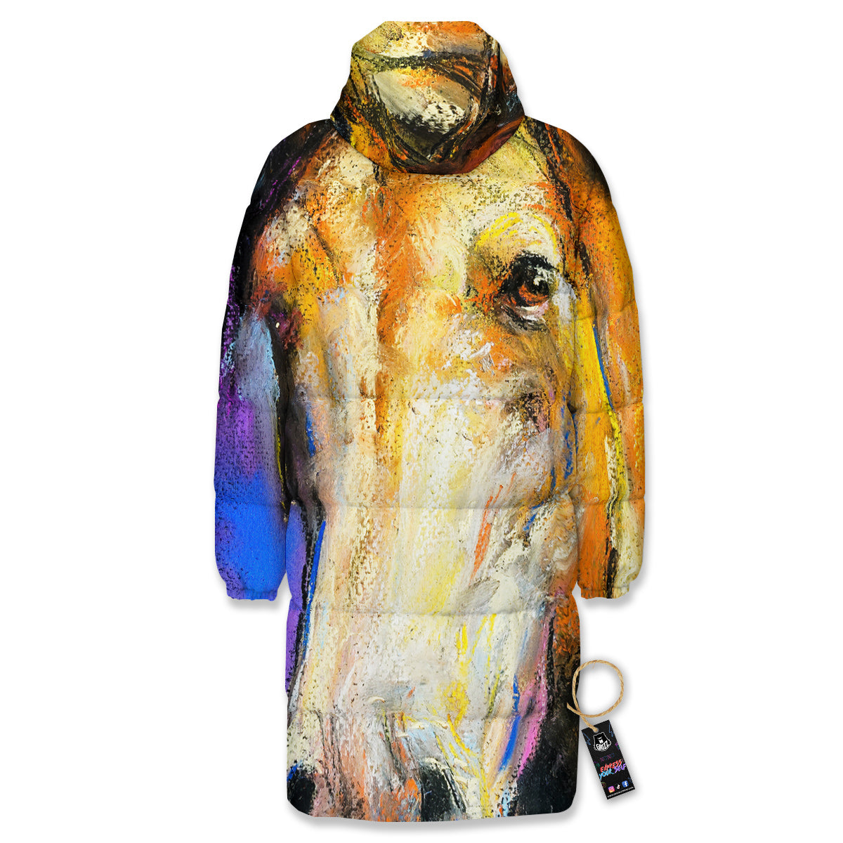 Horse Painting Colorful Print Long Down Jacket
