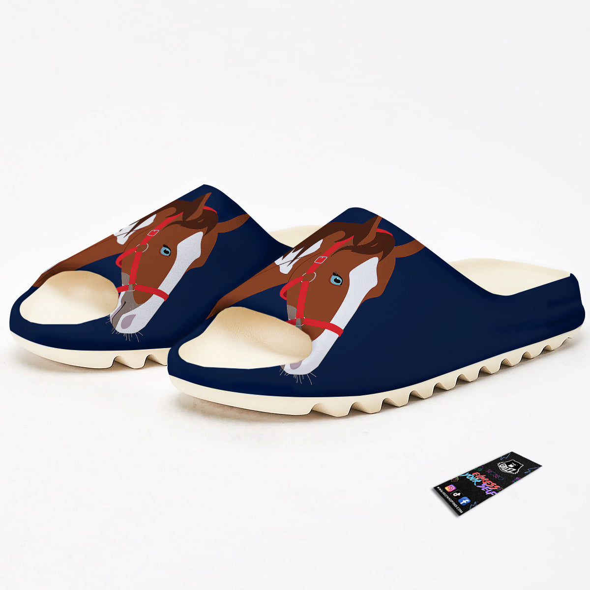 Horse Portrait Dark Blue Print Sandals-grizzshop