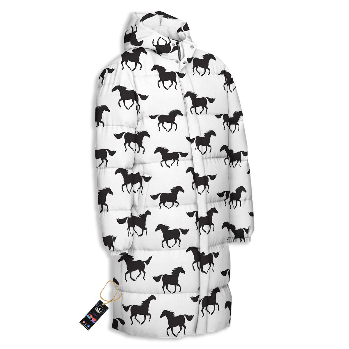 Horse White And Black Print Pattern Long Down Jacket