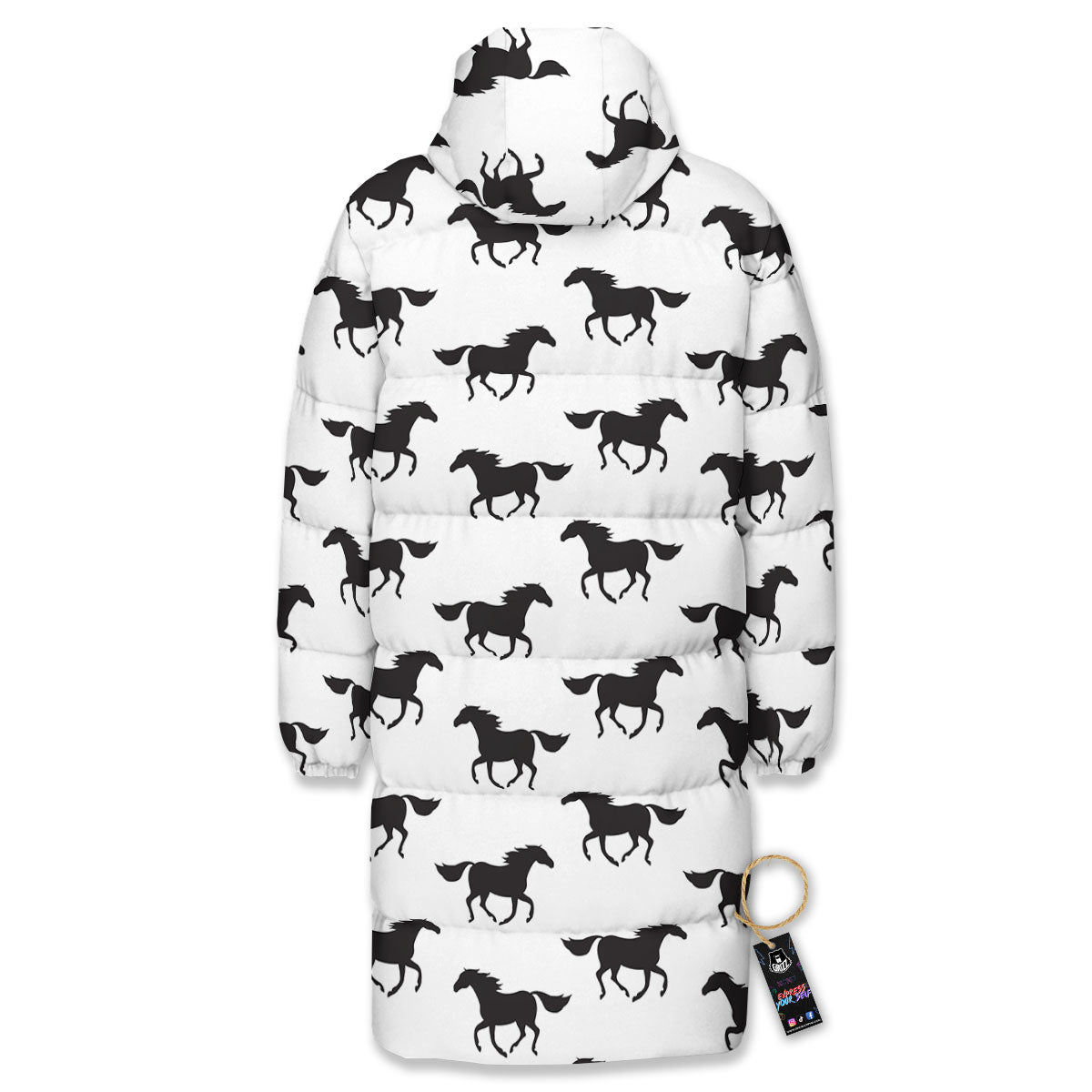 Horse White And Black Print Pattern Long Down Jacket