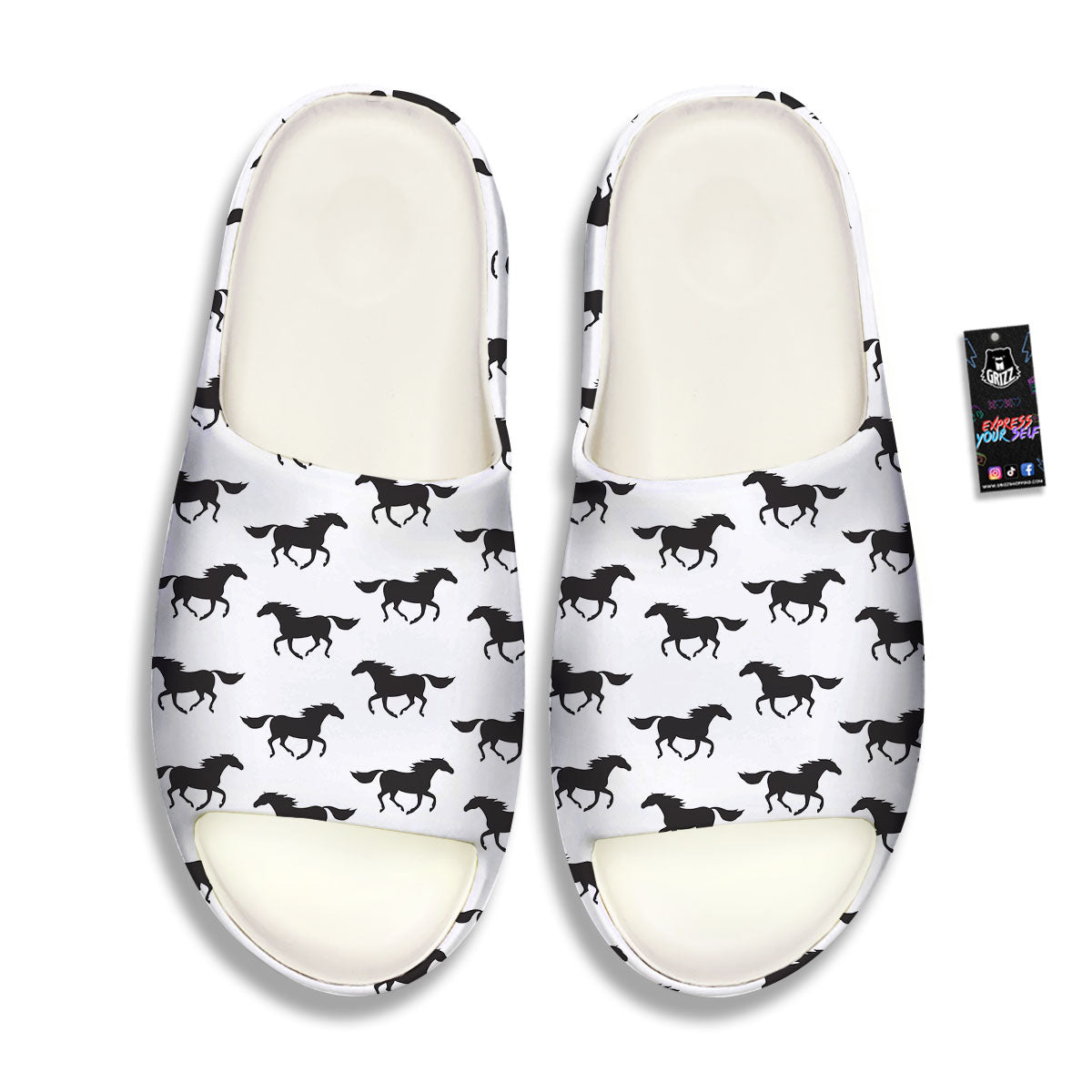Horse White And Black Print Pattern Sandals-grizzshop