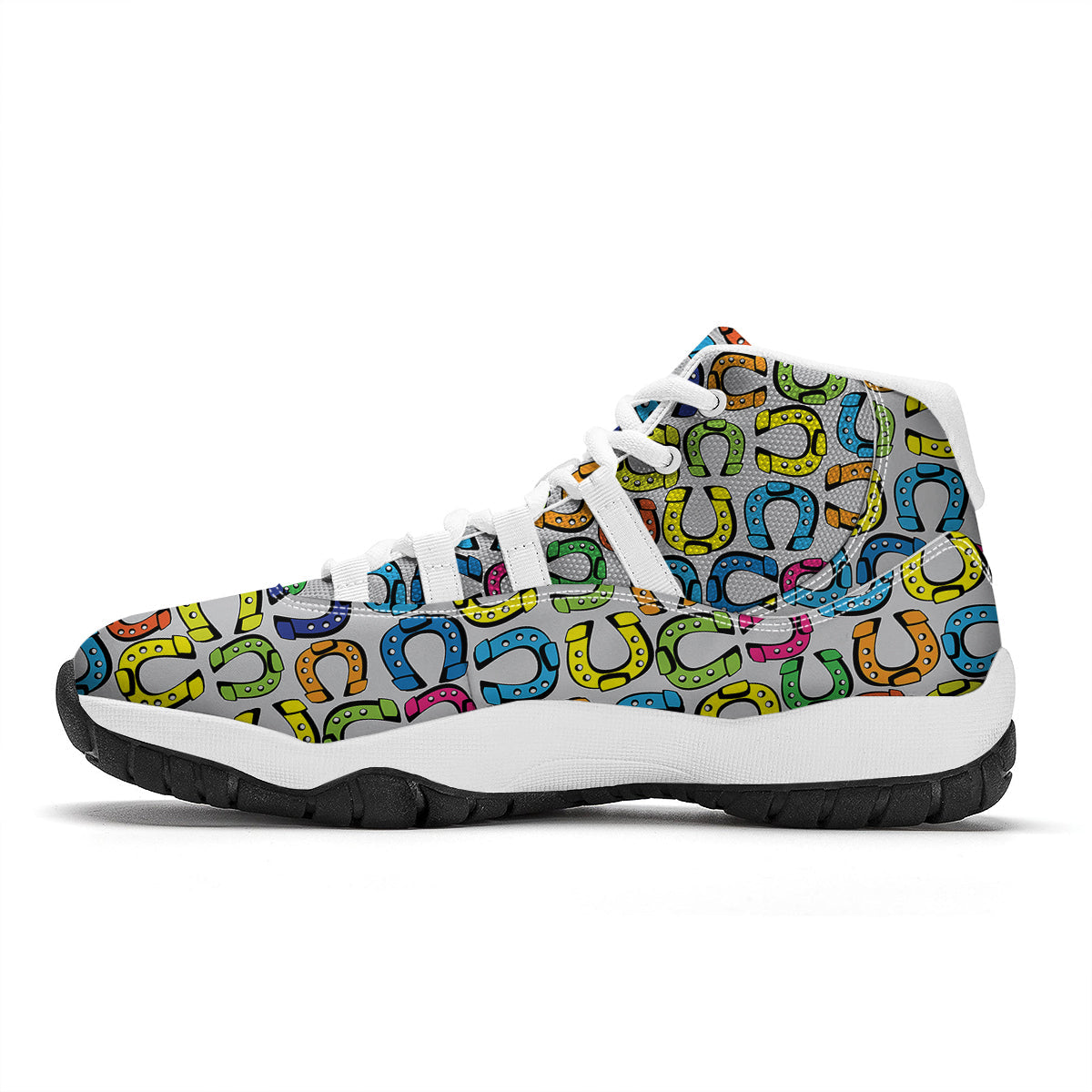 Horseshoe Colorful Print Pattern White Bball Shoes-grizzshop