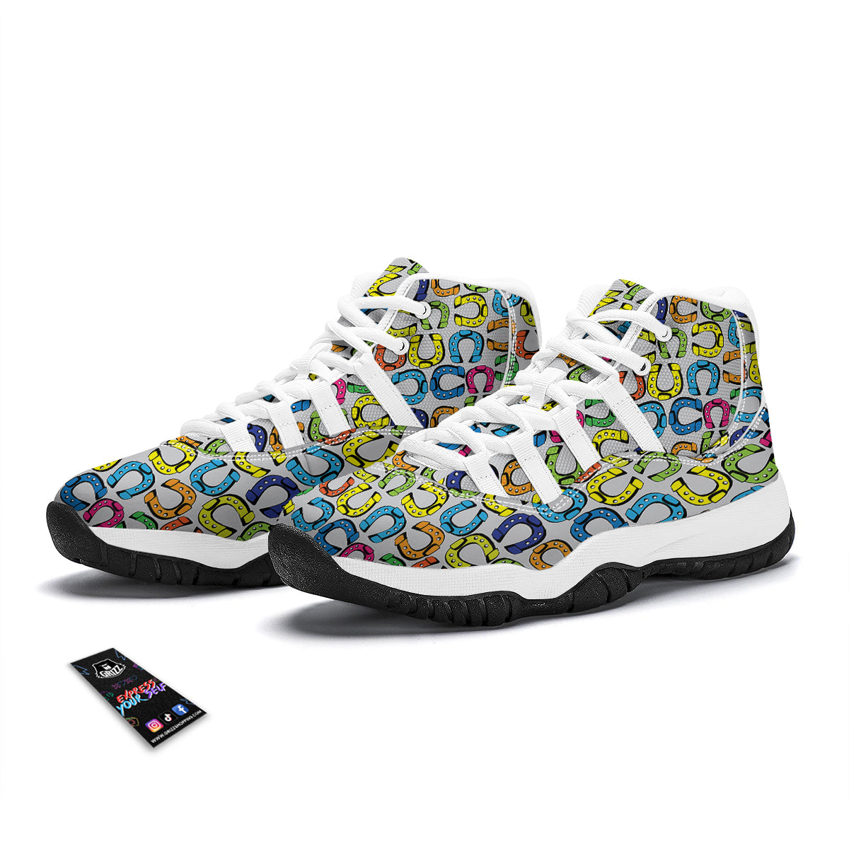 Horseshoe Colorful Print Pattern White Bball Shoes-grizzshop