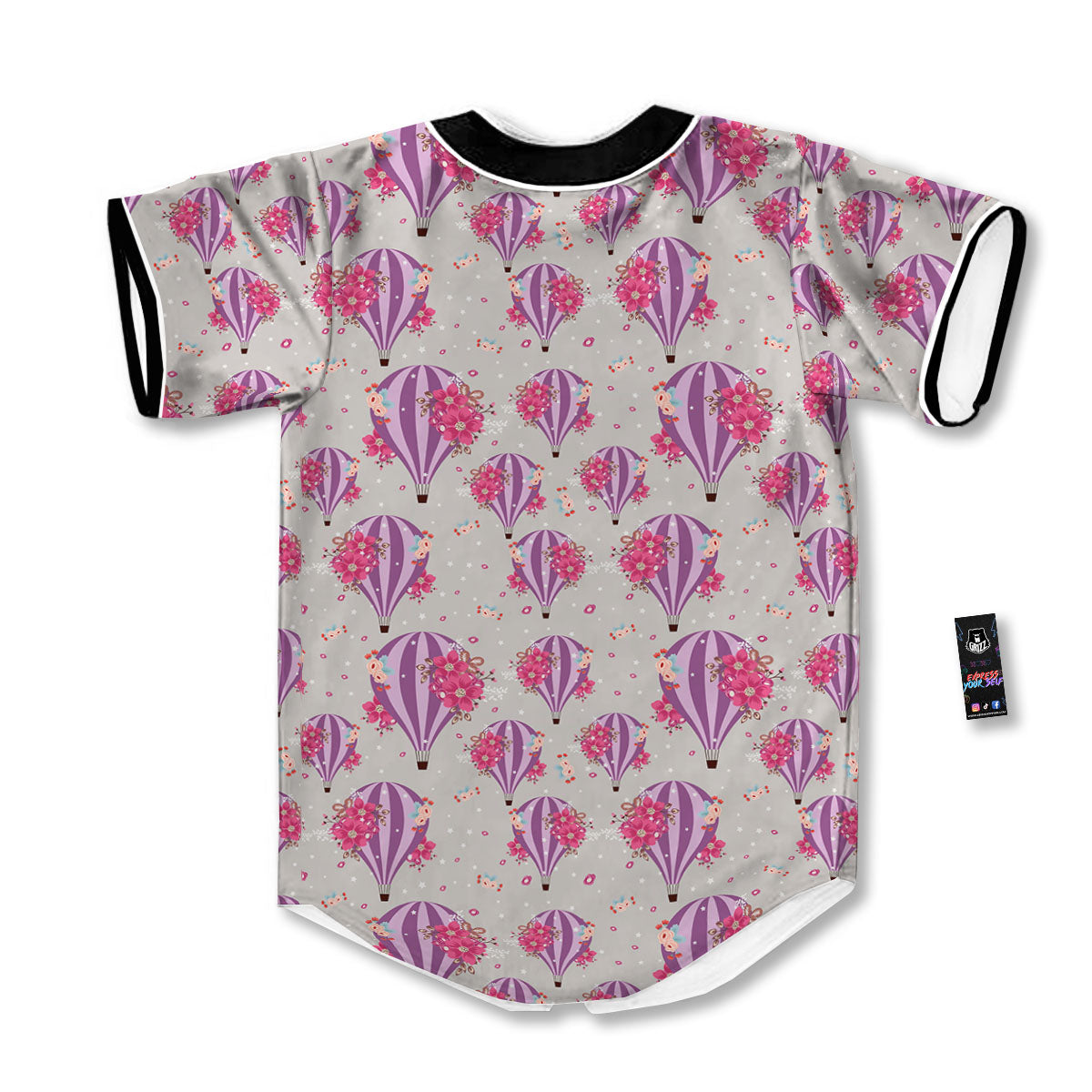Hot Air Balloon Floral Print Pattern Baseball Jersey-grizzshop