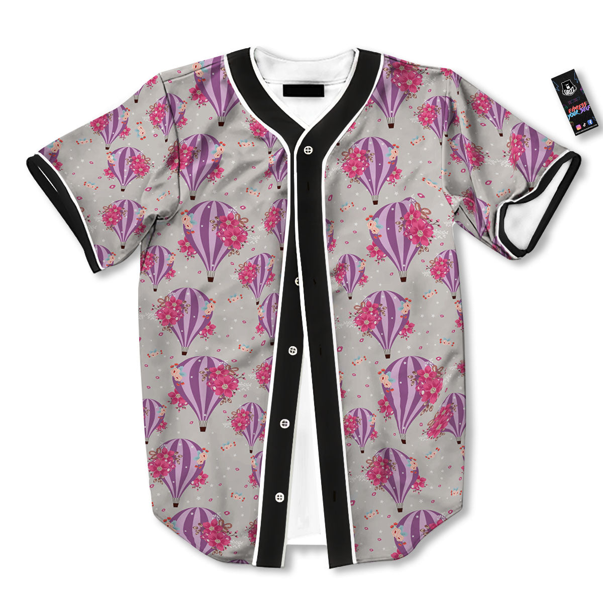 Hot Air Balloon Floral Print Pattern Baseball Jersey-grizzshop