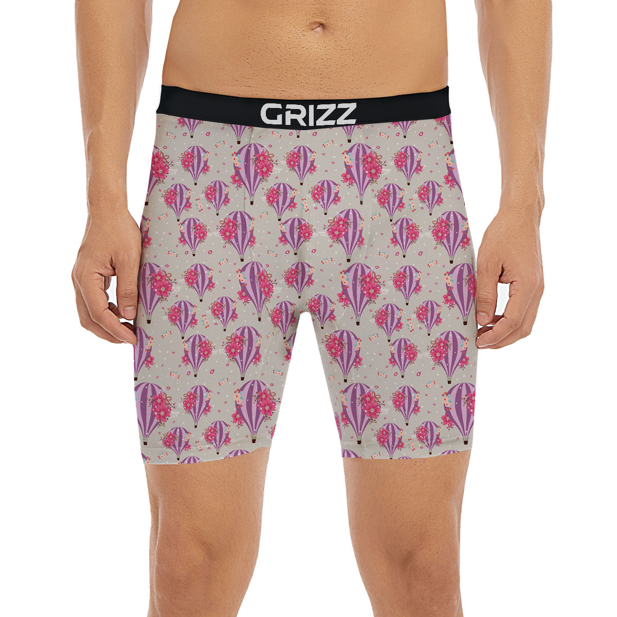 Hot Air Balloon Floral Print Pattern Boxer Briefs-grizzshop