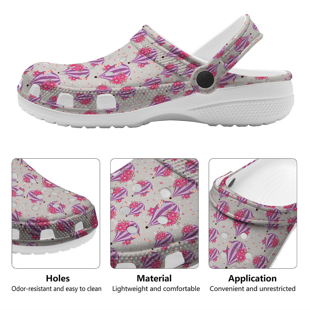 Hot Air Balloon Floral Print Pattern Clog-grizzshop