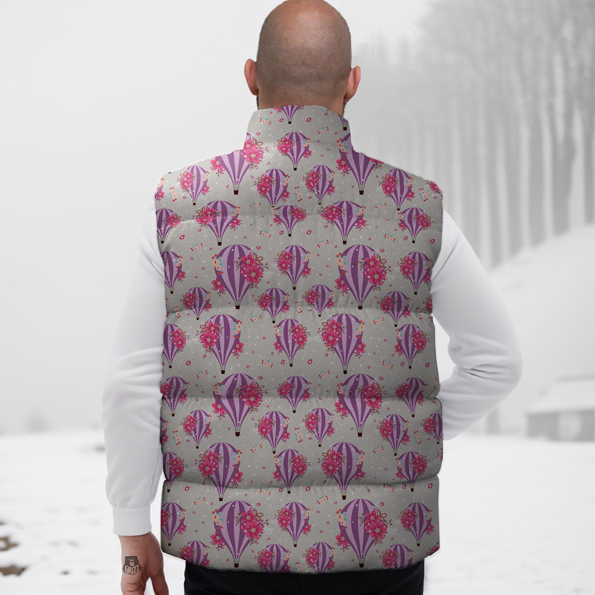 Hot Air Balloon Floral Print Pattern Down Vest