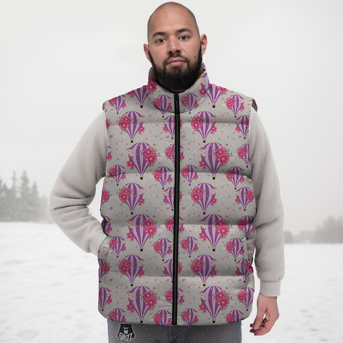 Hot Air Balloon Floral Print Pattern Down Vest