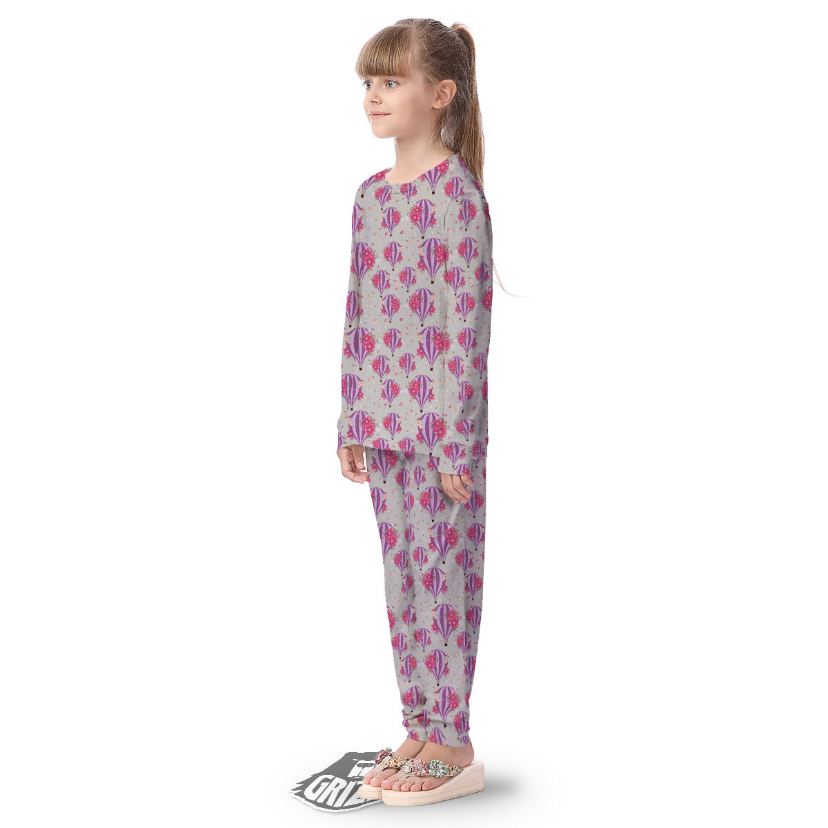 Hot Air Balloon Floral Print Pattern Kid's Pajamas-grizzshop