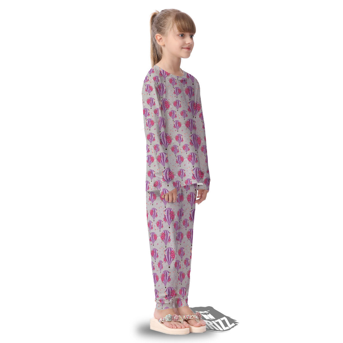 Hot Air Balloon Floral Print Pattern Kid's Pajamas-grizzshop