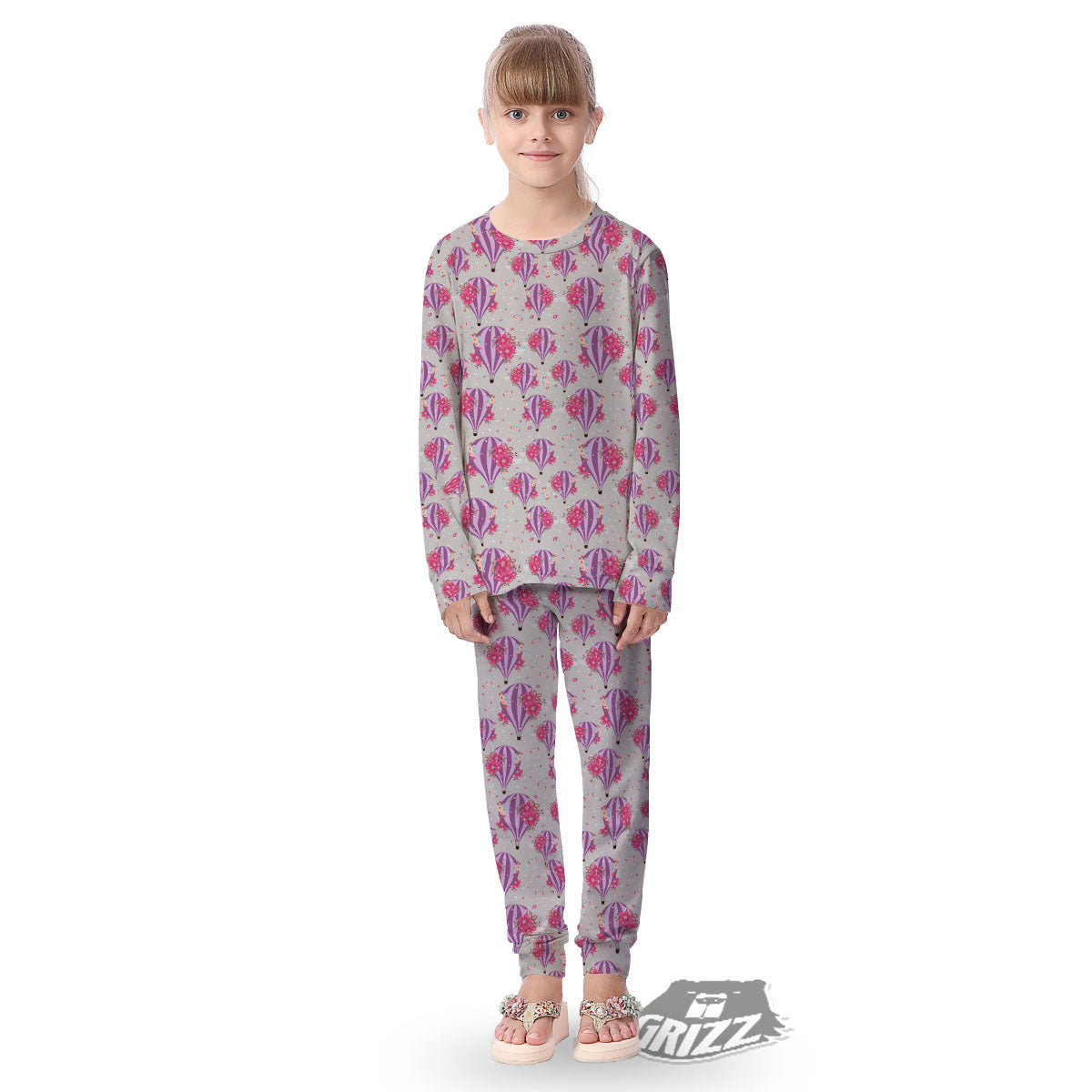 Hot Air Balloon Floral Print Pattern Kid's Pajamas-grizzshop