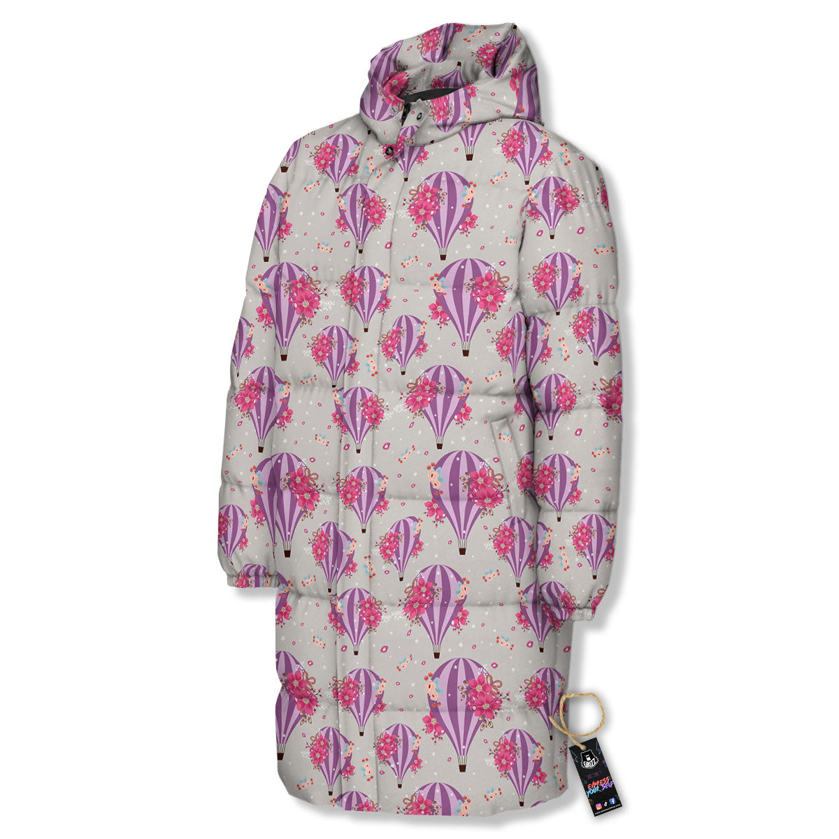 Hot Air Balloon Floral Print Pattern Long Down Jacket-grizzshop