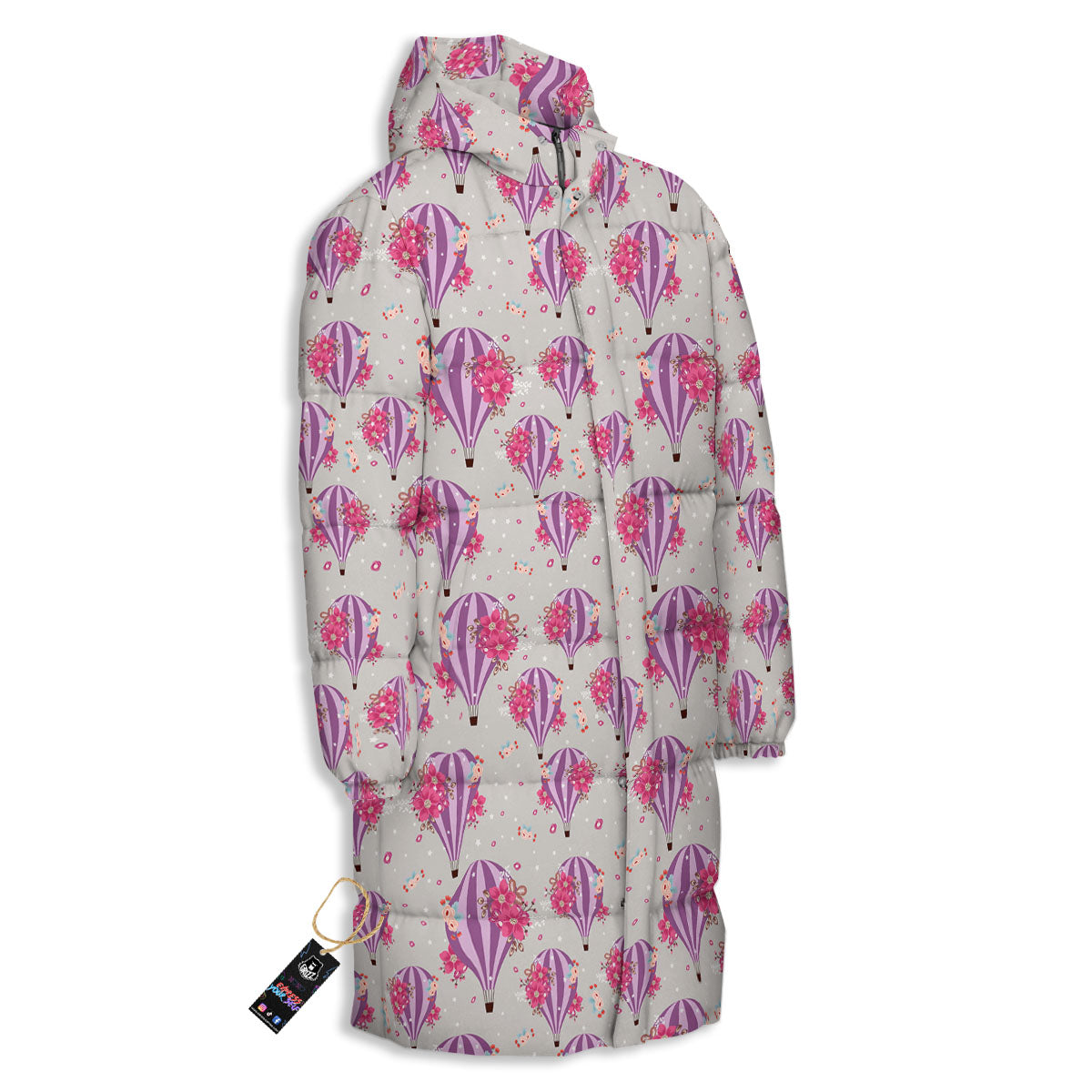 Hot Air Balloon Floral Print Pattern Long Down Jacket-grizzshop