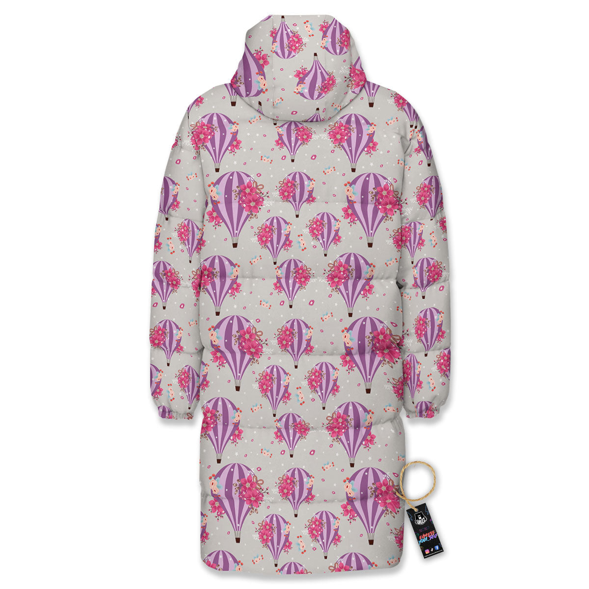 Hot Air Balloon Floral Print Pattern Long Down Jacket-grizzshop