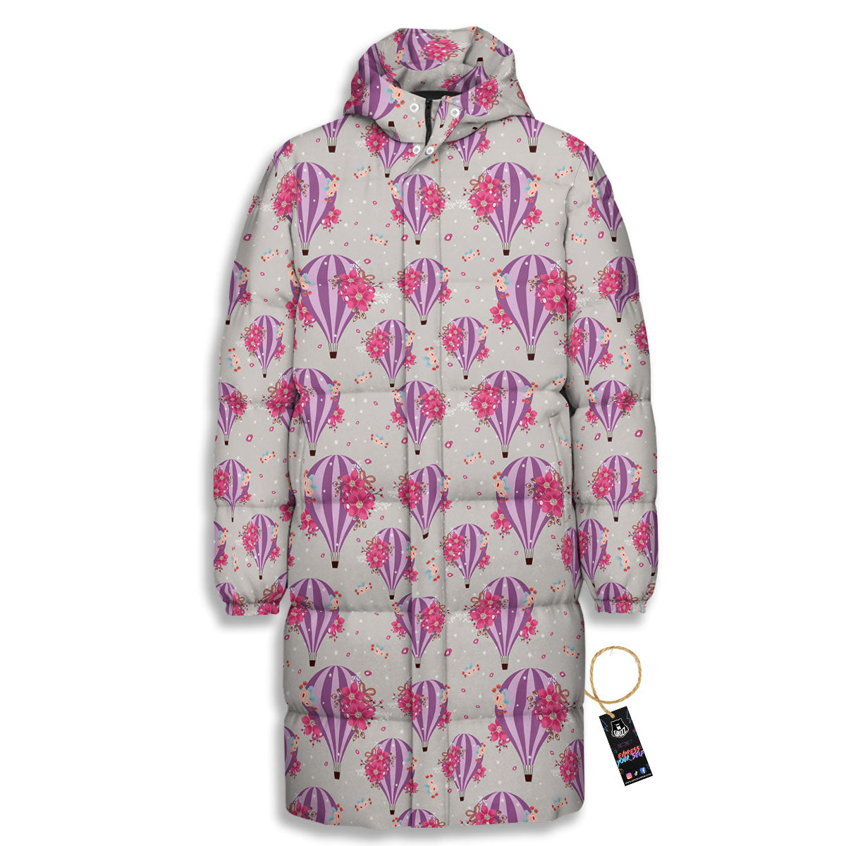 Hot Air Balloon Floral Print Pattern Long Down Jacket-grizzshop