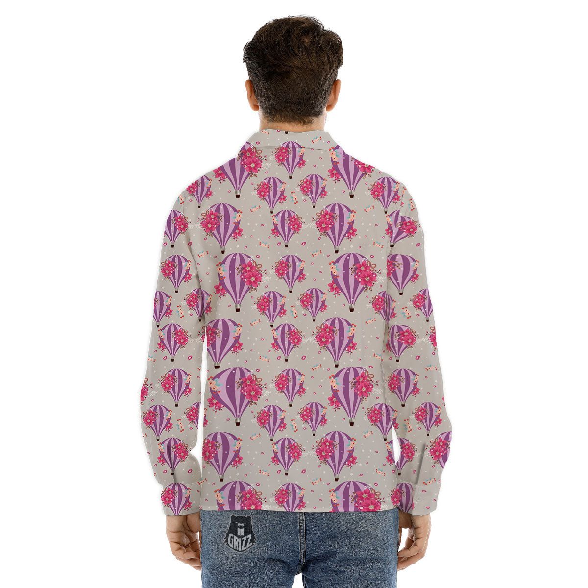 Hot Air Balloon Floral Print Pattern Men's Dress Shirts-grizzshop