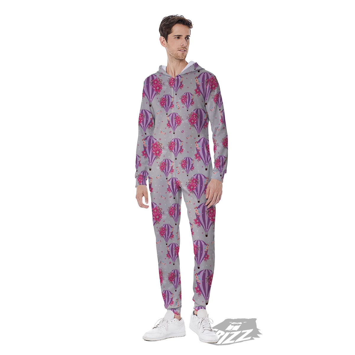 Hot Air Balloon Floral Print Pattern Men's Jumpsuit-grizzshop