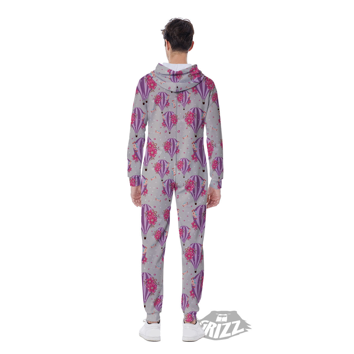 Hot Air Balloon Floral Print Pattern Men's Jumpsuit-grizzshop