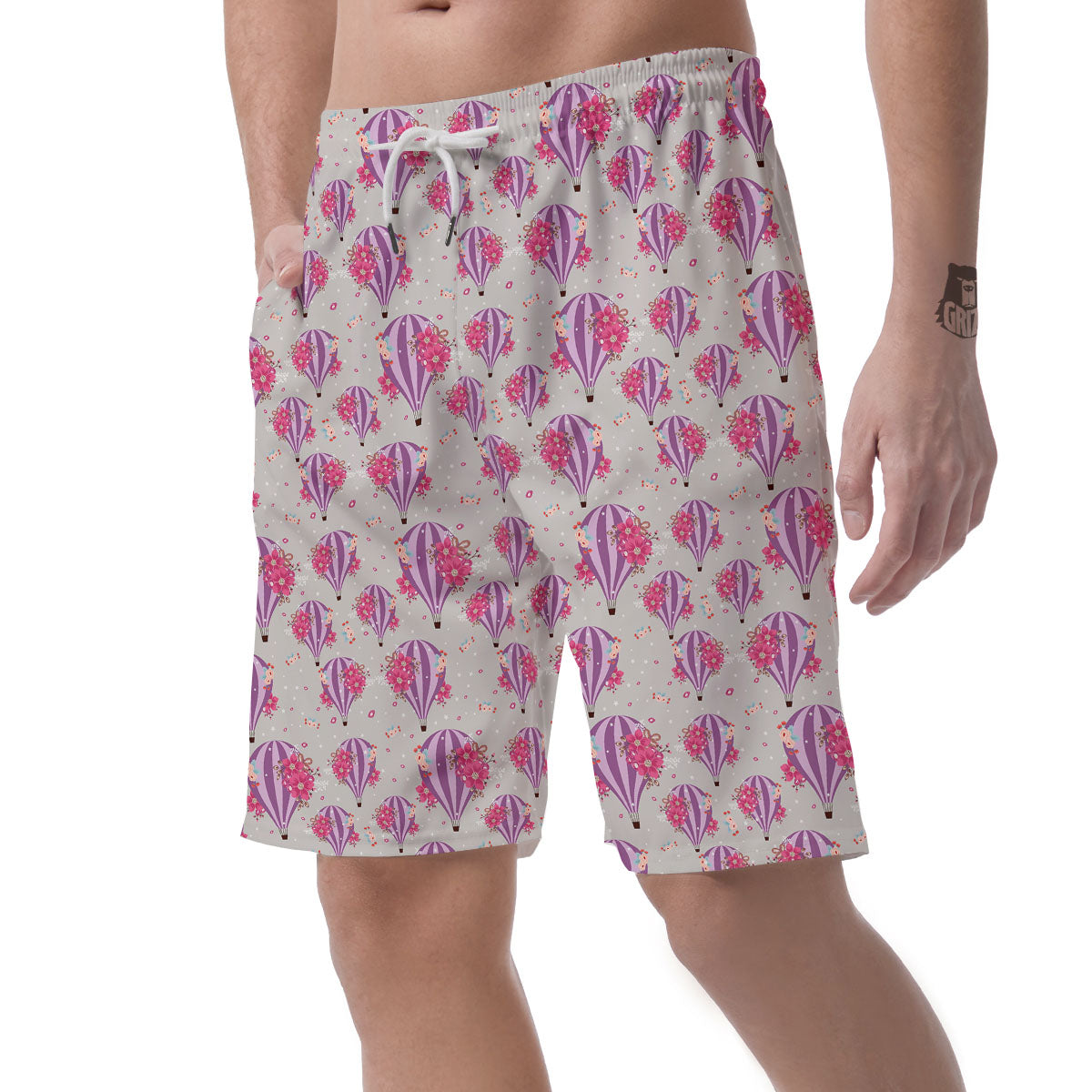 Hot Air Balloon Floral Print Pattern Men's Shorts-grizzshop