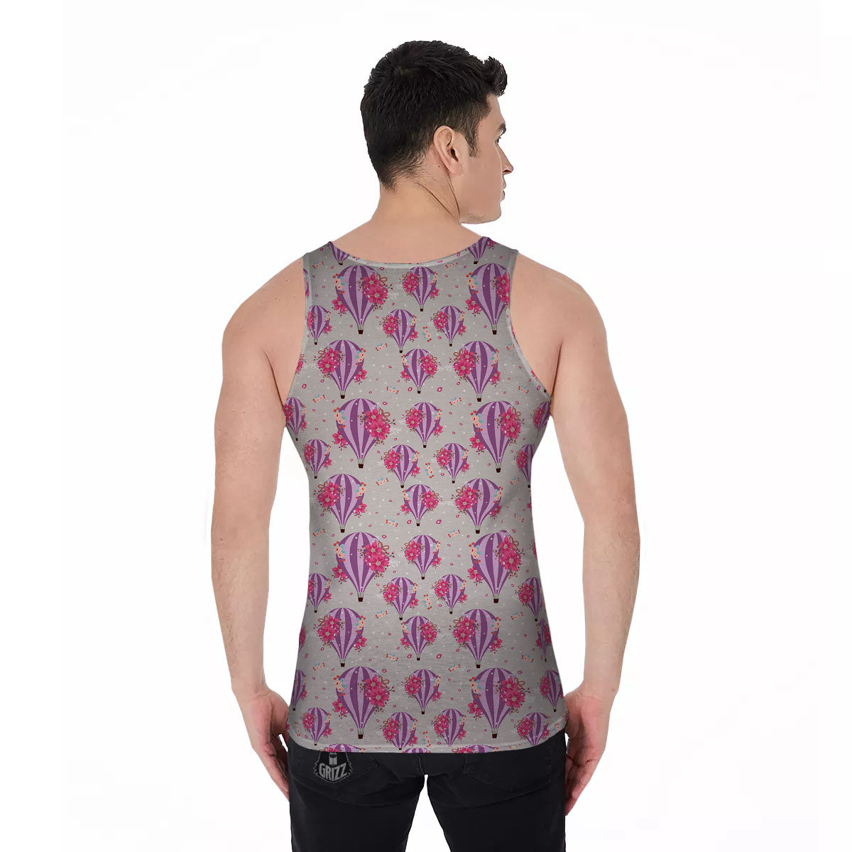 Hot Air Balloon Floral Print Pattern Men's Tank Top-grizzshop