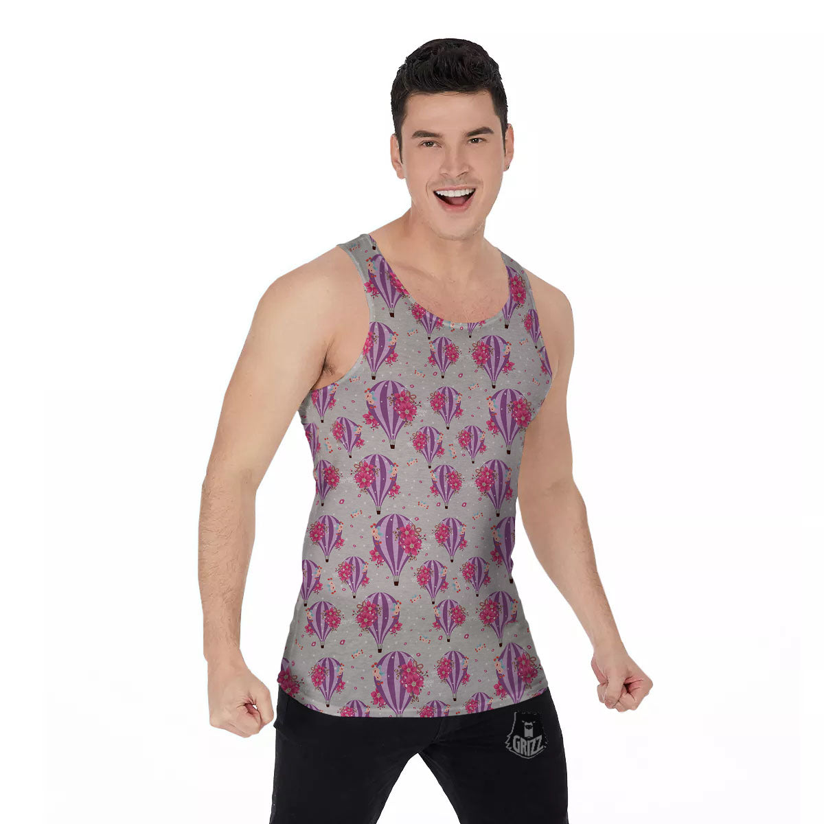 Hot Air Balloon Floral Print Pattern Men's Tank Top-grizzshop