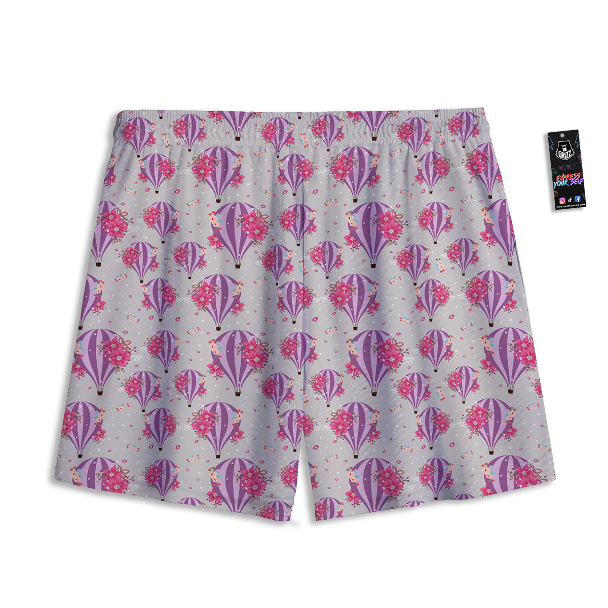 Hot Air Balloon Floral Print Pattern Mesh Shorts