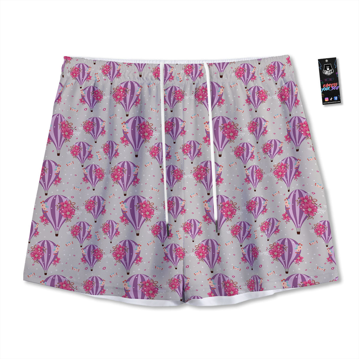 Hot Air Balloon Floral Print Pattern Mesh Shorts