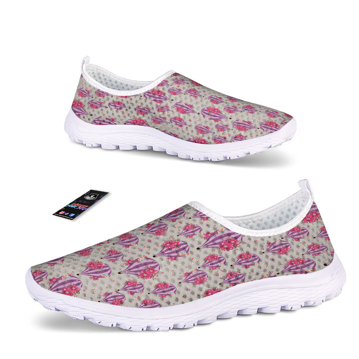 Hot Air Balloon Floral Print Pattern Nurse Shoes-grizzshop