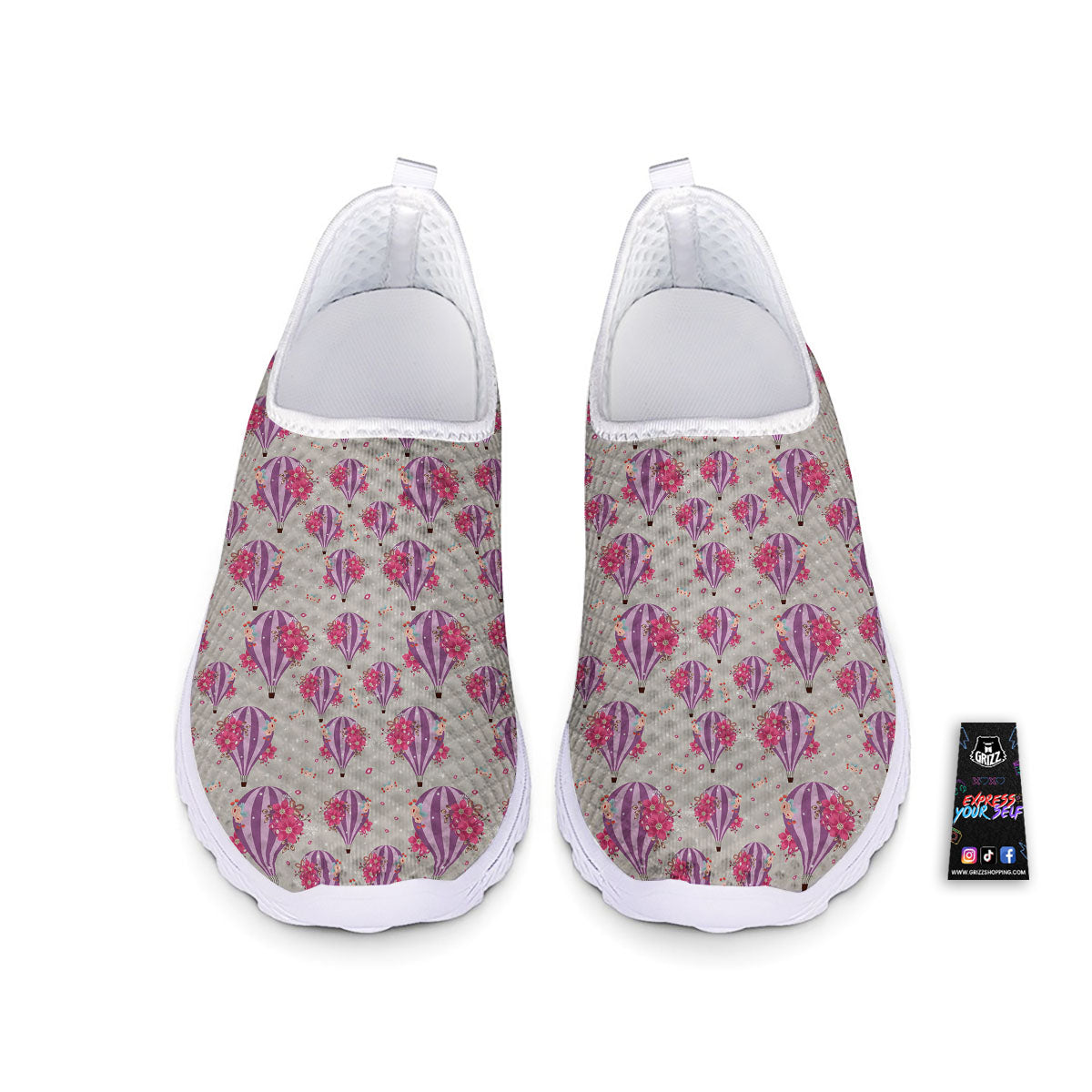 Hot Air Balloon Floral Print Pattern Nurse Shoes-grizzshop