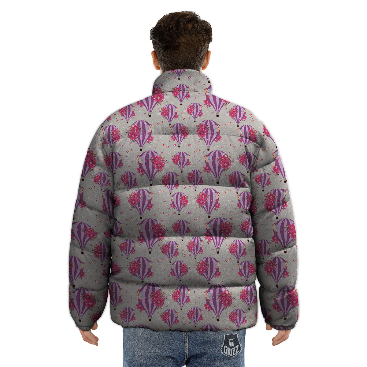 Hot Air Balloon Floral Print Pattern Puffer Jacket-grizzshop