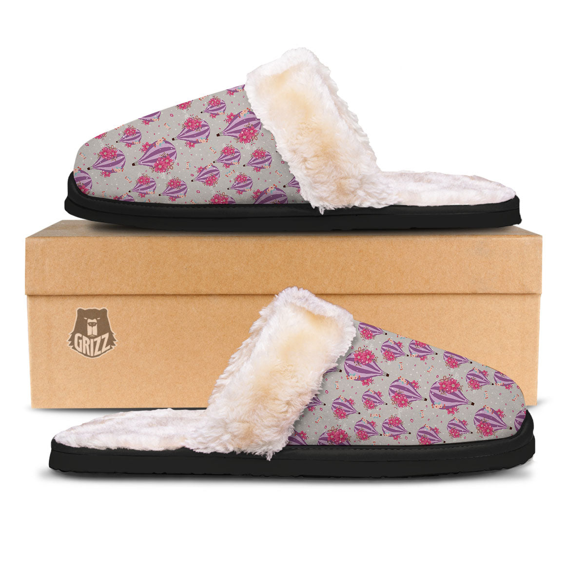 Hot Air Balloon Floral Print Pattern Slippers-grizzshop