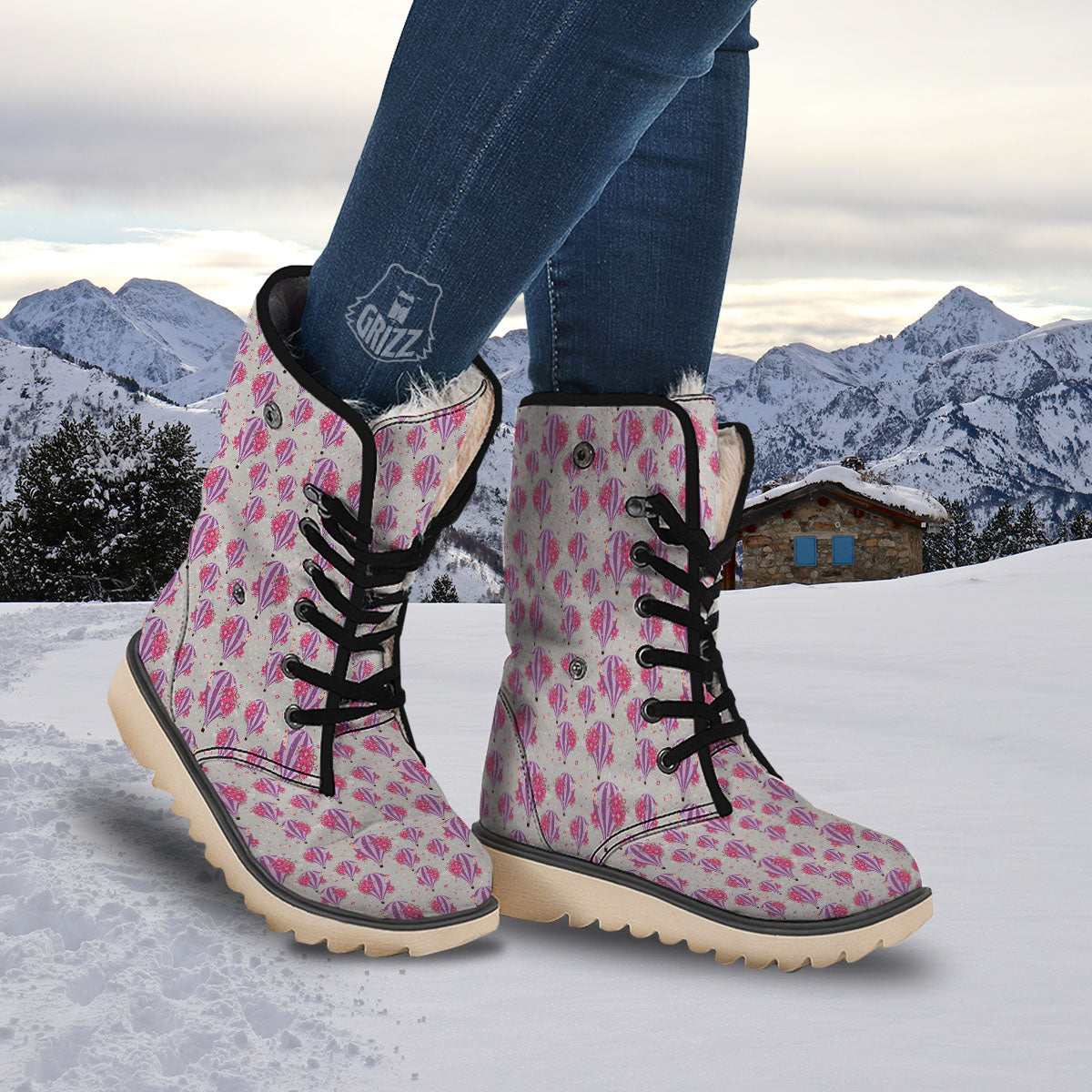 Hot Air Balloon Floral Print Pattern Snow Boots-grizzshop