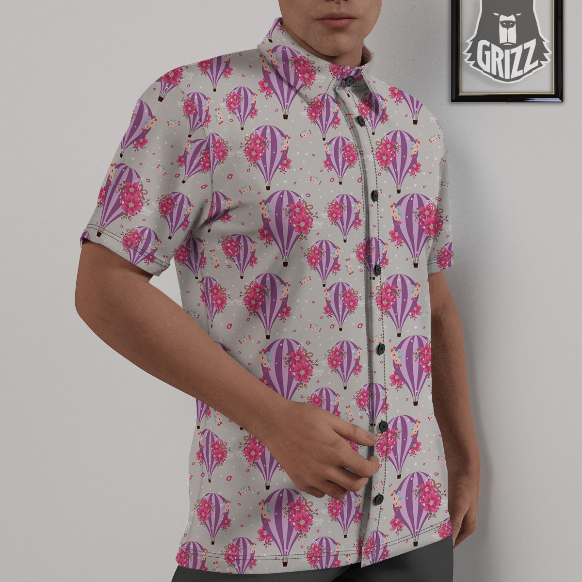 Hot Air Balloon Floral Print Pattern Untucked Shirts-grizzshop