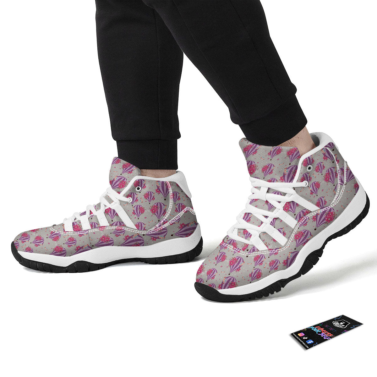 Hot Air Balloon Floral Print Pattern White Bball Shoes-grizzshop