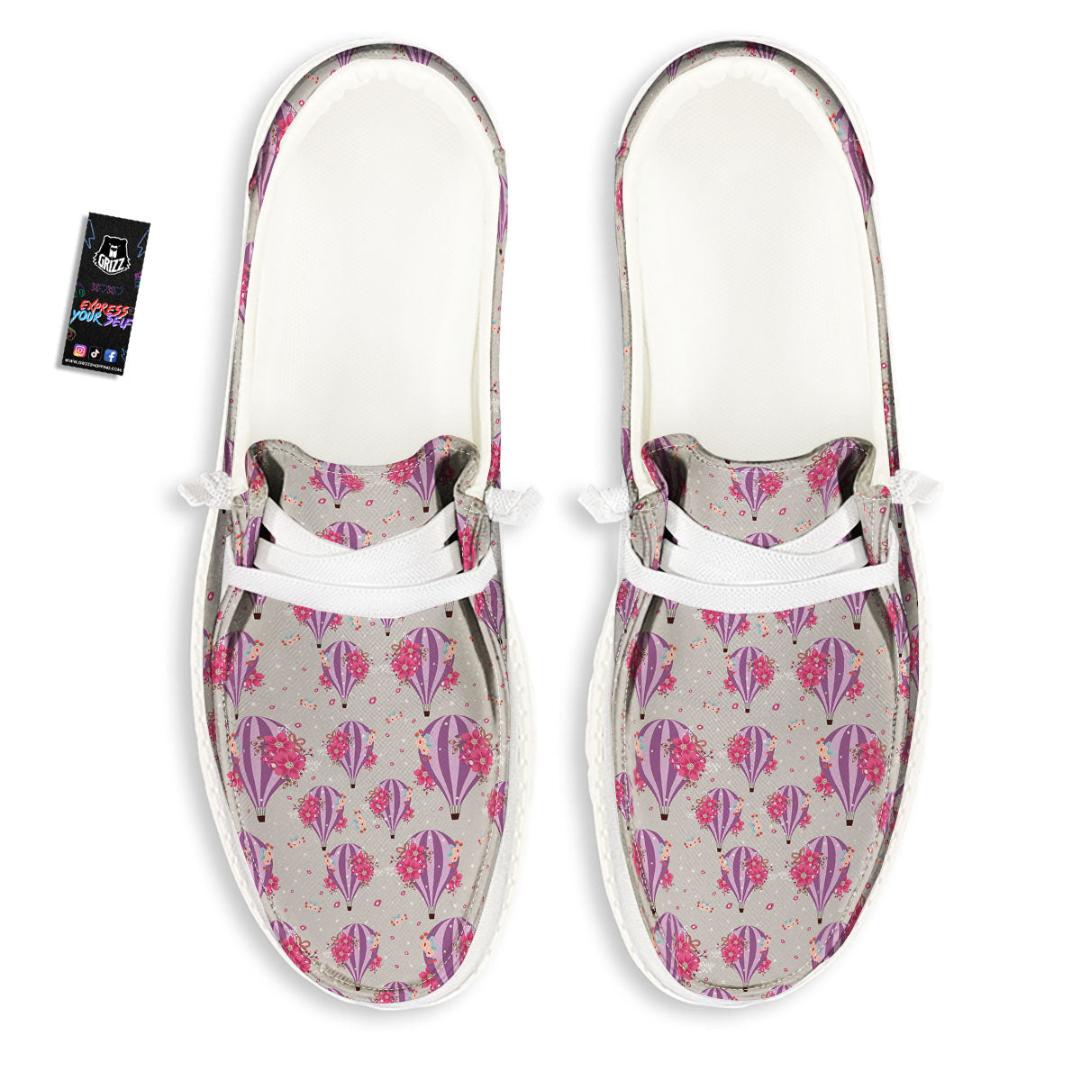 Hot Air Balloon Floral Print Pattern White Loafers-grizzshop