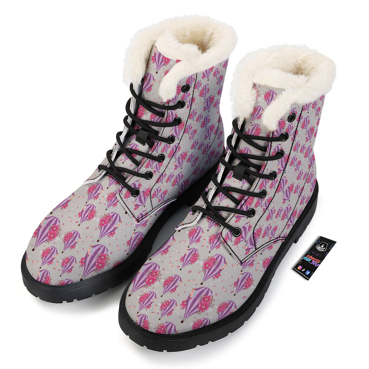 Hot Air Balloon Floral Print Pattern Winter Boots-grizzshop