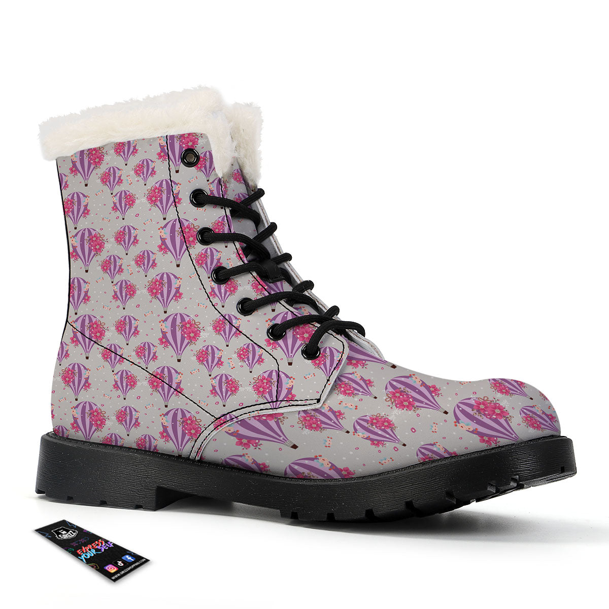 Hot Air Balloon Floral Print Pattern Winter Boots-grizzshop